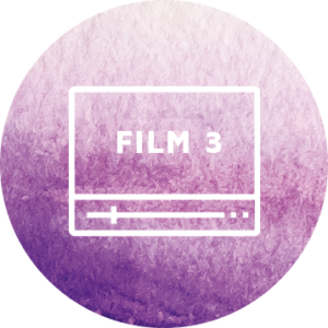 Hell werden im Kopf – Videokurs zur Intuition 7 Kreisförmiges Thumbnail für Film 3 mit Filmstreifen-Symbol auf violettem Farbverlauf