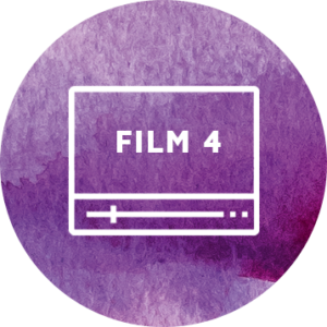 Hell werden im Kopf – Videokurs zur Intuition 8 Kreisförmiges Thumbnail für Film 4 mit Filmstreifen-Symbol auf violettem Farbverlauf
