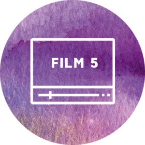 Hell werden im Kopf – Videokurs zur Intuition 9 Kreisförmiges Thumbnail für Film 5 mit Filmstreifen-Symbol auf violettem Farbverlauf