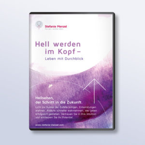 Hell werden im Kopf – Videokurs zur Intuition 1 DVD-Cover Hell werden im Kopf mit Stefanie Menzel Logo, violettem Farbverlauf und geometrischen Kreisen