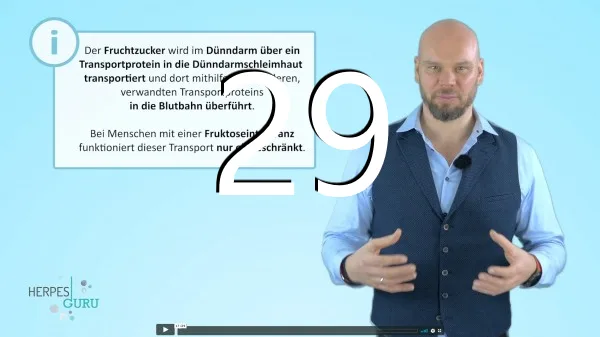 Videokurs-Screenshot mit Trainer erklärend, Modul über Fruktose-Malabsorption