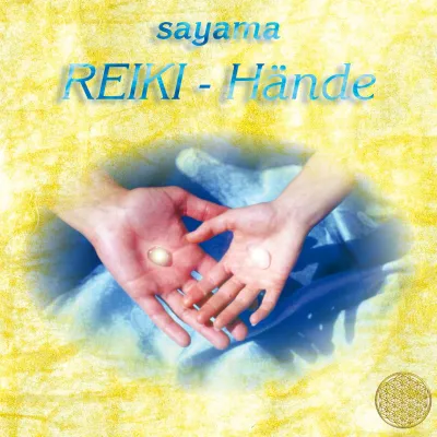 REIKI-Hände Cover mit heilenden Händen auf gelbem Hintergrund