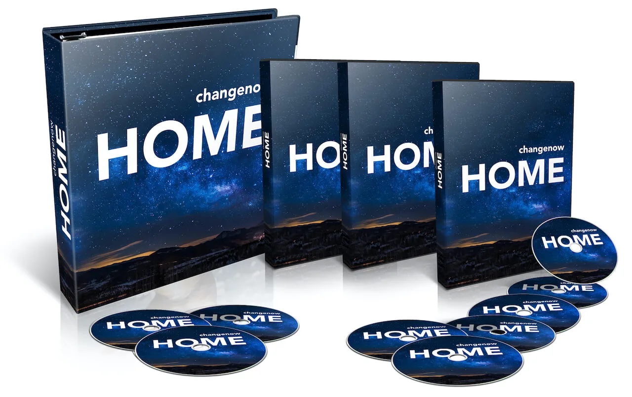 HOME – Geführte Trance-Audios für Trance & Meditation von André Loibl 1 HOME Komplettpaket Mockup mit Ordner, DVDs und CD-Sammlung von changenow