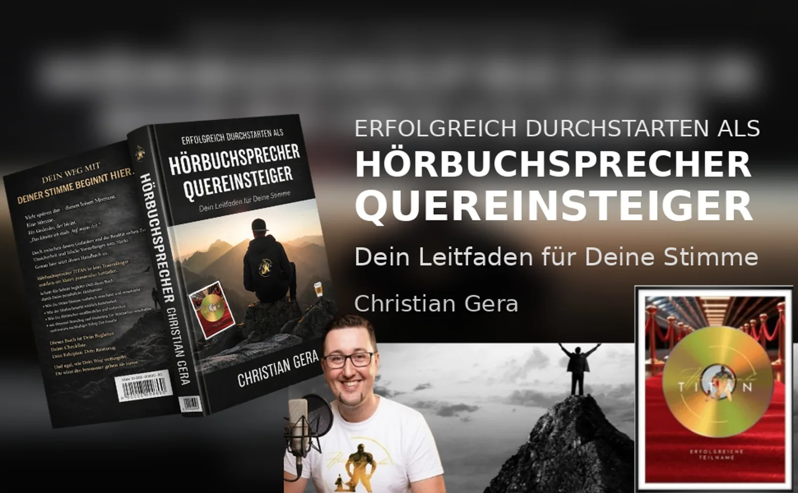Hörbuchsprecher Ausbildung – Videokurs zum Stimmtraining 15 Hörbuchsprecher Quereinsteiger Fachbuch mit Christian Gera im Studio und Gold-CD