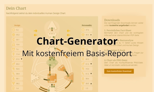 Chart-Generator Banner mit Human Design Körper-Grafik und Downloadbereich