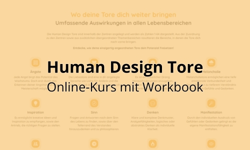 Human Design Tore Online-Kurs Banner mit Workbook-Elementen