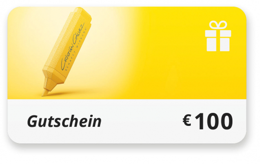 Gutschein 100 Euro mit Stift auf gelbem Hintergrund