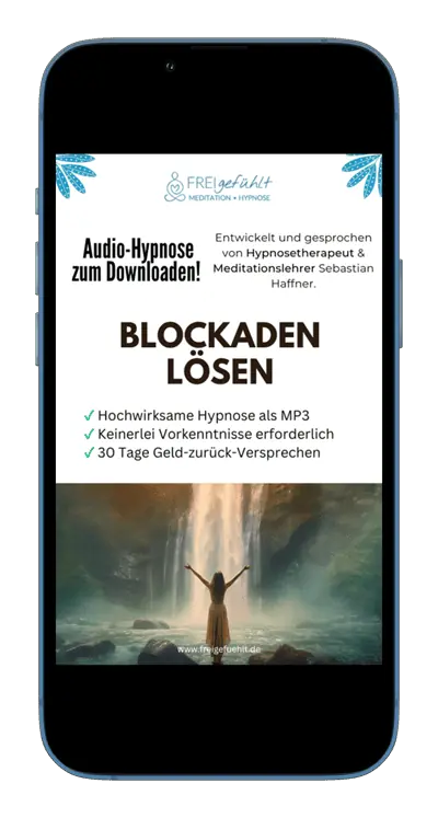 Smartphone-Mockup Hypnose-Kurs Blockaden lösen mit Berglandschaft