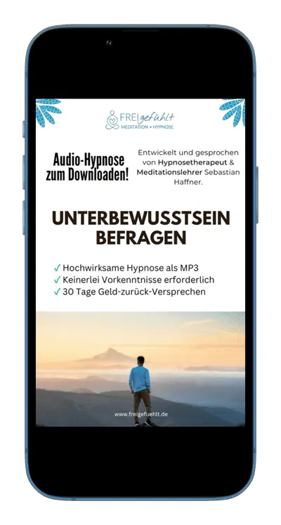 Smartphone-Mockup Hypnose-Kurs Unterbewusstsein befragen mit Bergpanorama
