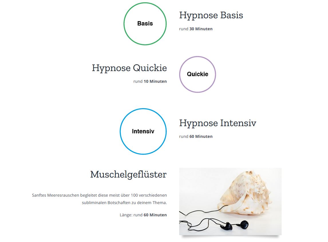 Infografik Hypnose Triplex mit drei Hypnose-Varianten und Muschelgeflüster-Beschreibung