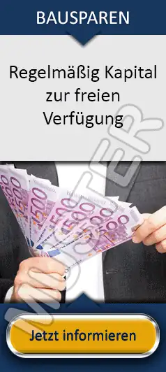 i-talk24 Werbebanner für Finanzdienstleister 15 Werbebanner Bausparen mit Händen, die Geldscheine halten, dunkelblauer Kopfzeile und gelbem Button