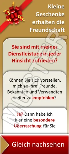 i-talk24 Werbebanner für Finanzdienstleister 3 Vertikales Werbebanner mit rotem Geschenkband und Empfehlungsaufforderung