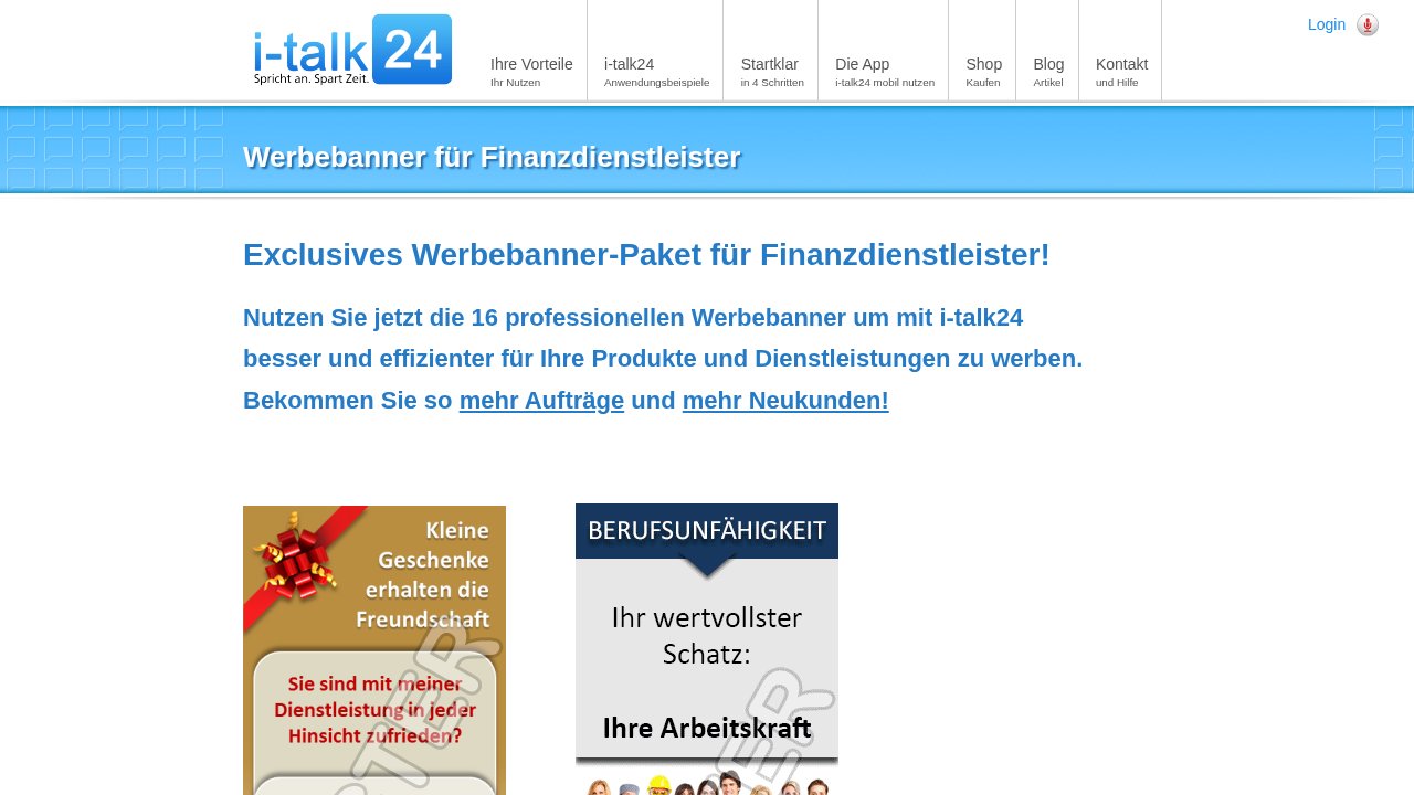 i-talk24 Werbebanner für Finanzdienstleister 1 i-talk24 Werbebanner für Finanzdienstleister – Ansicht der Verkaufsseite