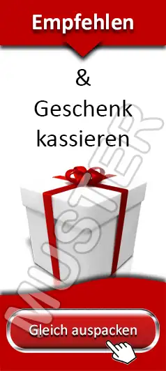 i-talk24 Werbebanner für Finanzdienstleister 18 Testimonial-Banner mit roter Kopfzeile, Geschenkbox mit rotem Band und rotem Button