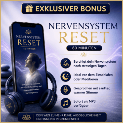 Smartphone mit Kopfhörern und Meditations-App, exklusiver Nervensystem-Reset-Bonus