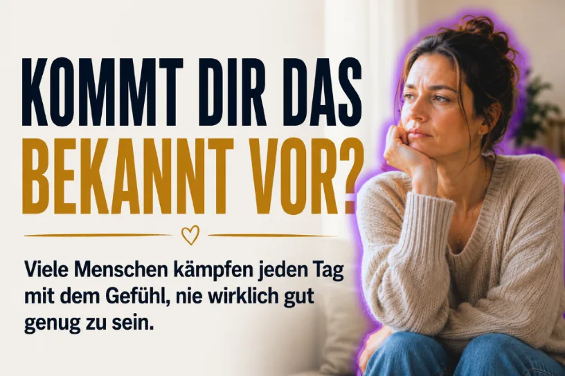Frau mit Hand am Gesicht blickt nachdenklich zur Seite vor unscharfem Hintergrund