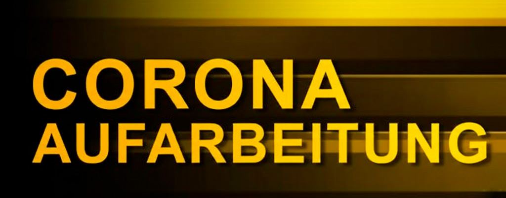Typografisches Banner mit Text CORONA AUFARBEITUNG auf gelbem Hintergrund