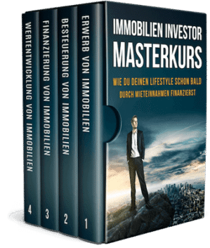 Immobilien Investor Masterkurs Boxset mit vier Modulen, Mann in Anzug auf Berglandschaft, Videotraining Cover