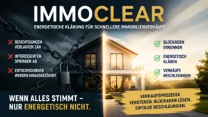 ImmoClear Hero-Banner mit Split-View: links dunkles Haus mit roten Problemen, rechts helles Haus mit grünen Lösungen
