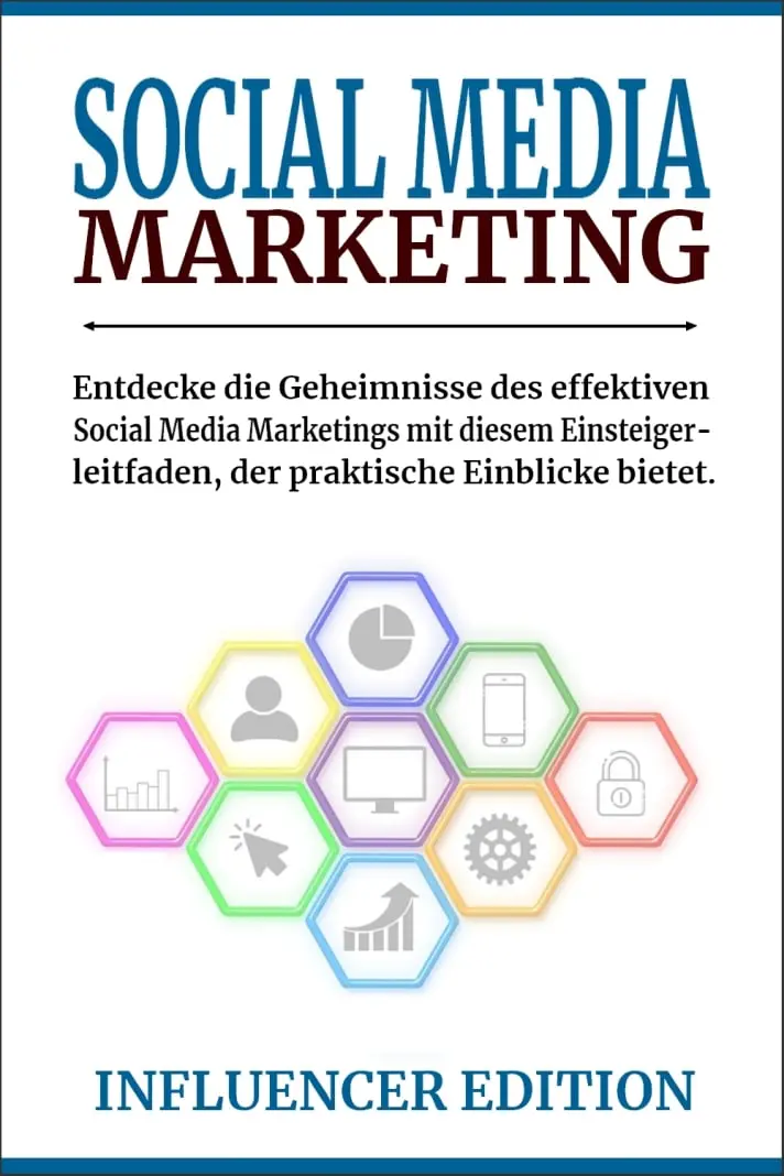 Cover für Social Media Marketing mit bunten Hexagonen und Icons