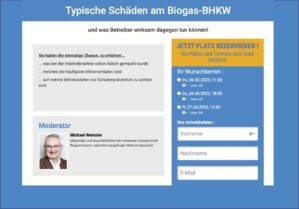 Webinar-Anmeldung zu typischen Schäden am Biogas-BHKW mit Moderator Michael Wentzke
