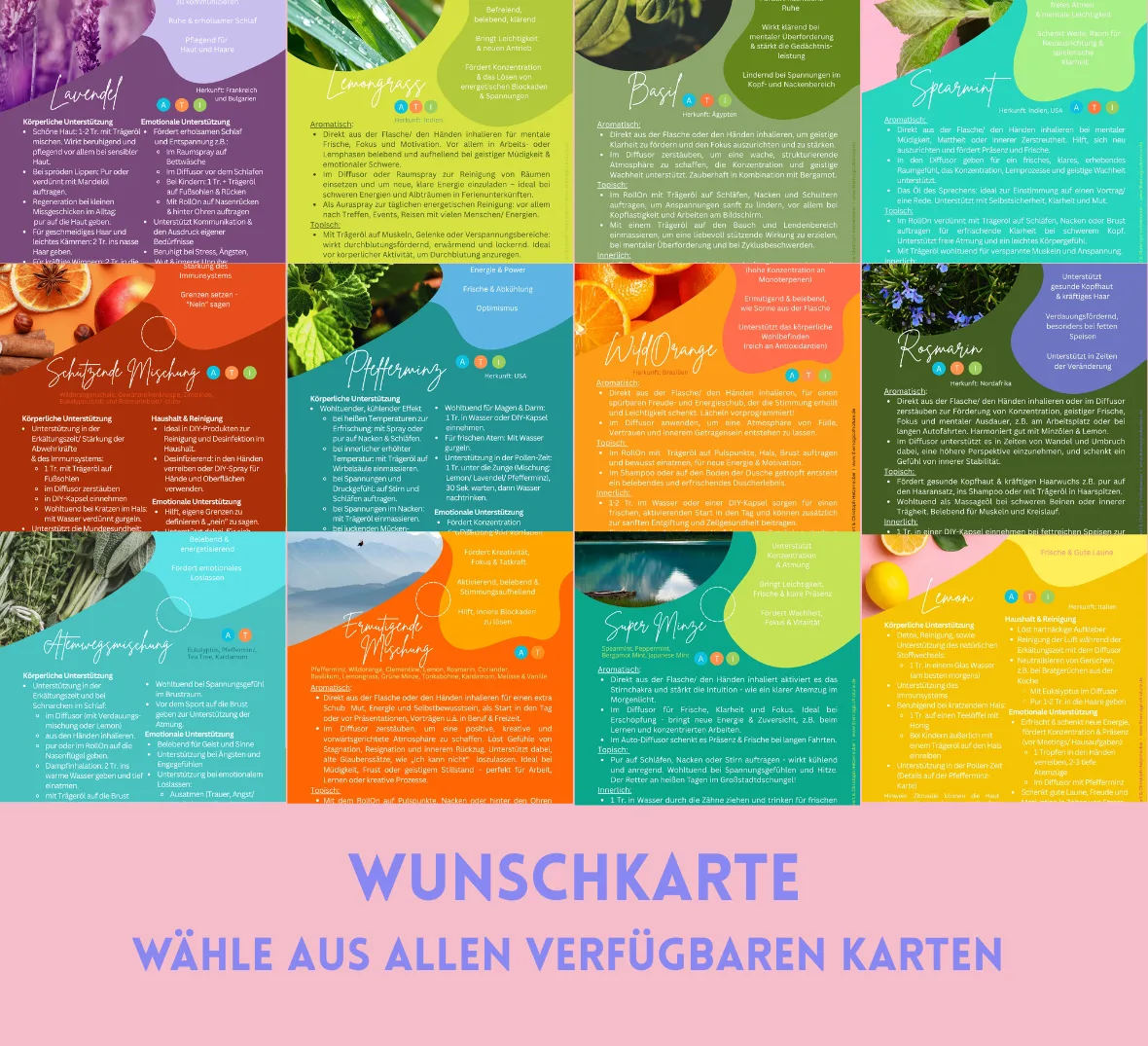 Einzelne Wunschkarte aus allen verfügbaren Ölen und Mischungen