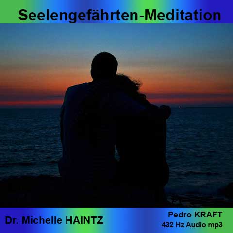 Seelengefährten-Meditation Cover mit Paar bei Sonnenuntergang am Meer