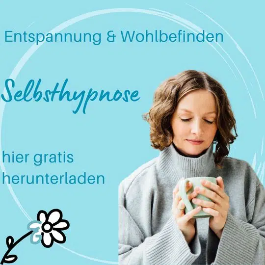 Selbsthypnose Download Angebot mit Frau auf hellblauem Hintergrund
