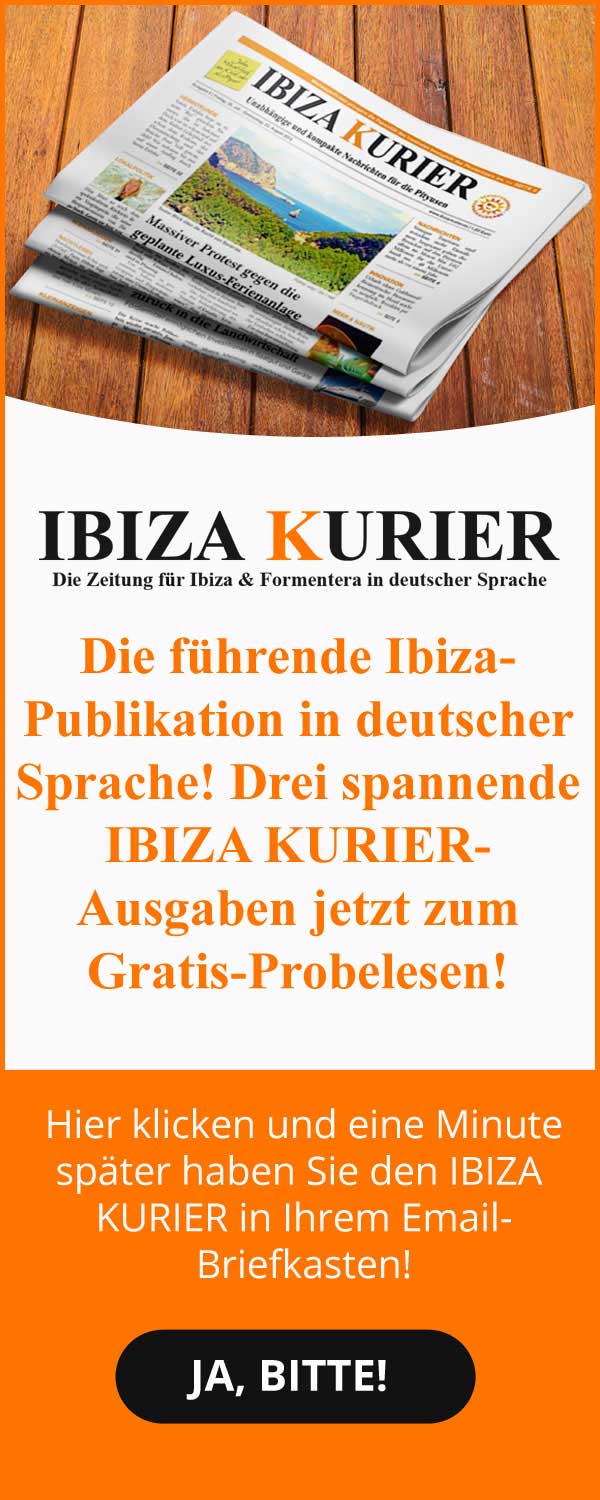 IBIZA KURIER Zeitungsausgabe mit Promo-Text für kostenloses Proboschlesen