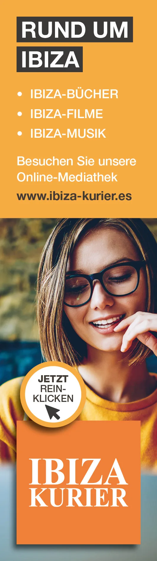 RUND UM IBIZA Banner mit Mediathek-Inhalten und Call-to-Action