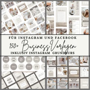 Instagram Business Vorlagen Canva – 150+ Vorlagen in Beige und Weiß mit Checklisten, Paketen und Highlights