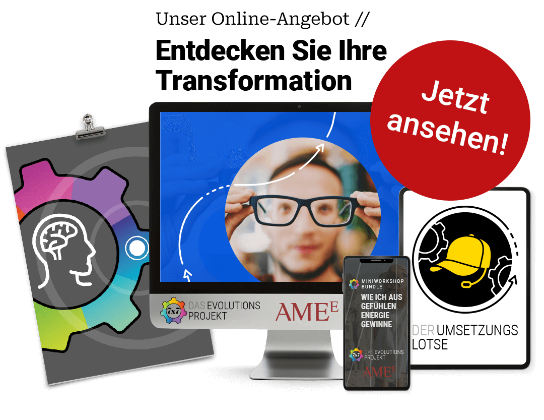 Thumbnail Evolutionsprojekt Online-Angebot mit Monitor, Gears-Grafik, Cap-Logo und rotem CTA-Button