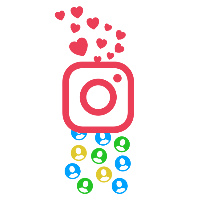 Instagram-Logo mit Herzen und Benutzerprofile-Symbolen
