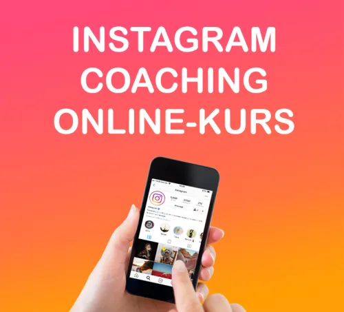 Smartphone mit Instagram-Profil und Kurs-Titel vor Gradient