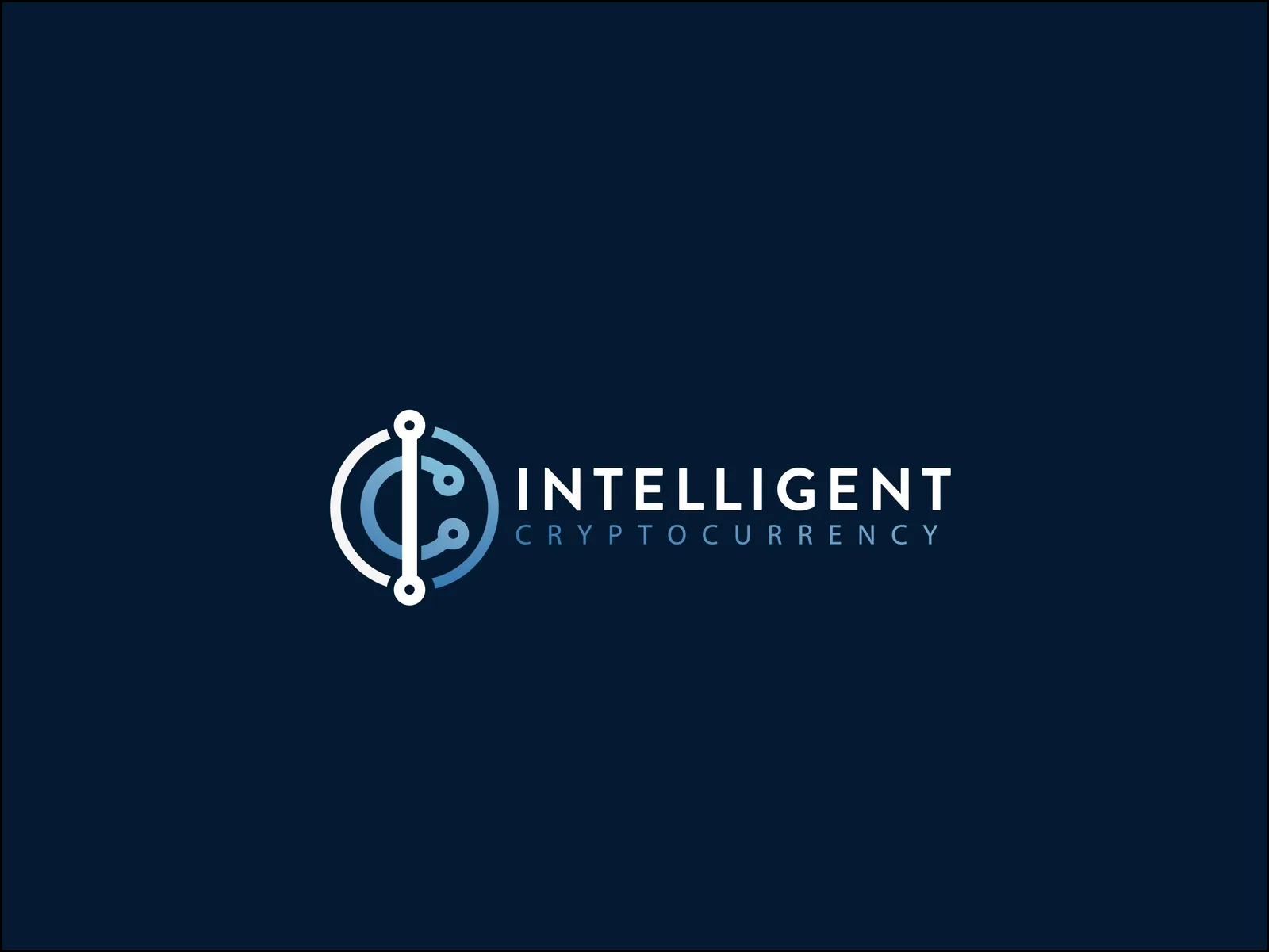 Intelligent Cryptocurrency Logo mit Schaltkreis-Symbol auf dunkelblauem Hintergrund