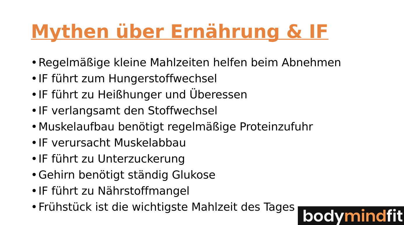 Grafik mit häufigen Mythen über Ernährung und Intervallfasten