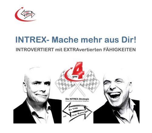 INTREX – Coaching für Introvertierte von Andreas Kott 3 INTREX Coaching-Produktabbildung mit Logo, zwei Männern und Strategie-Element