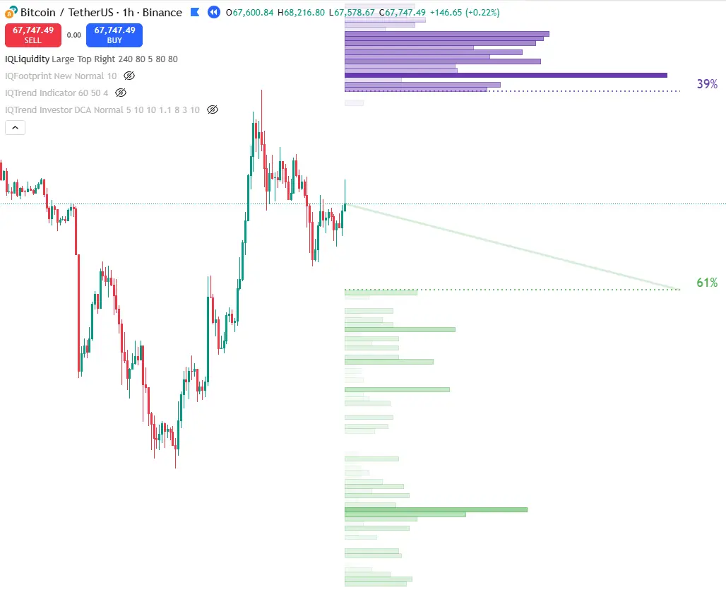 IQLiquidity Tool mit Kaufs- und Verkaufslevel-Analyse auf Bitcoin-Chart