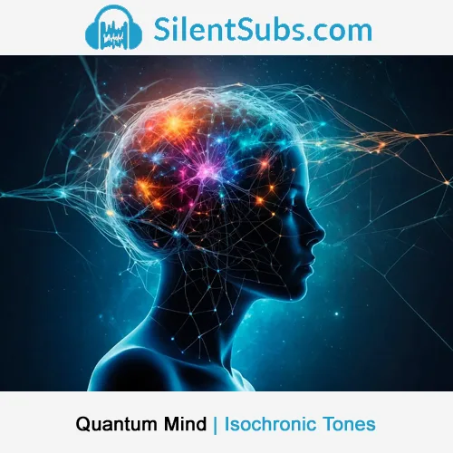 SilentSubs Cover mit leuchtendem Kopf und Netzwerk-Strukturen in mehreren Farben – Quantum Mind Isochrone Töne