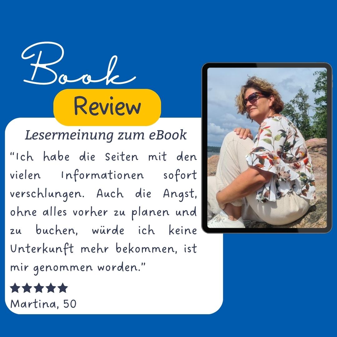 Kundenstimme von Martina, 50 Jahre, mit 5-Sterne-Bewertung zum eBook rechts positioniert