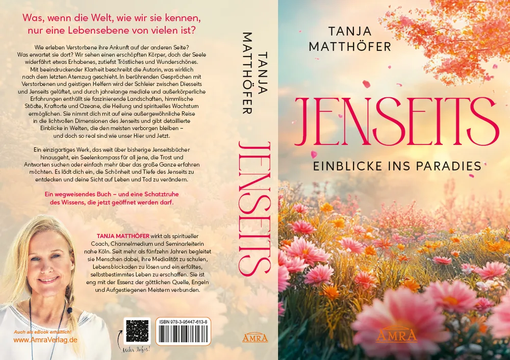 Buchcover und Buchrückseite von Jenseits – Einblicke ins Paradies mit Autorenporträt