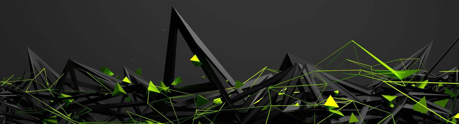JoomISP für Joomla! – Erweiterung für Hosting-Shops von Roland Meier 5 Abstrakte 3D-Grafik mit schwarzen und neongrünen geometrischen Formen und Linien