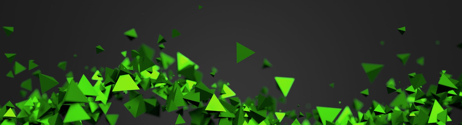 JoomISP für Joomla! – Erweiterung für Hosting-Shops von Roland Meier 7 Abstrakte 3D-Grafik mit neongrünen Dreiecken und geometrischen Formen auf dunklem Hintergrund