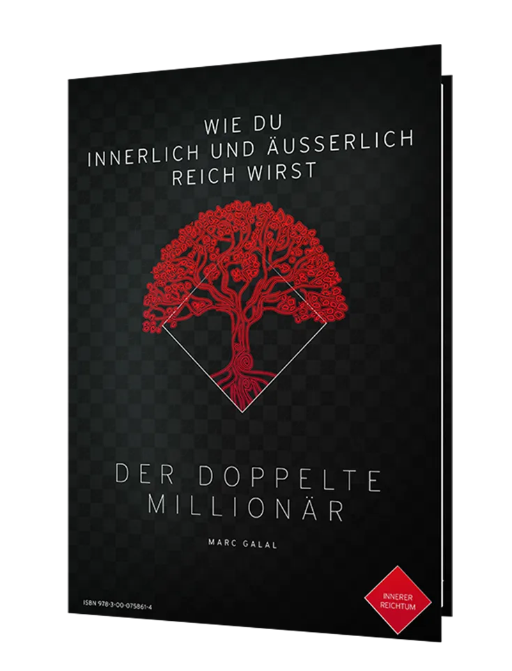 Buch-Cover Der doppelte Millionär mit schwarzem Hintergrund, rotem Baum-Symbol und Titel in Silber
