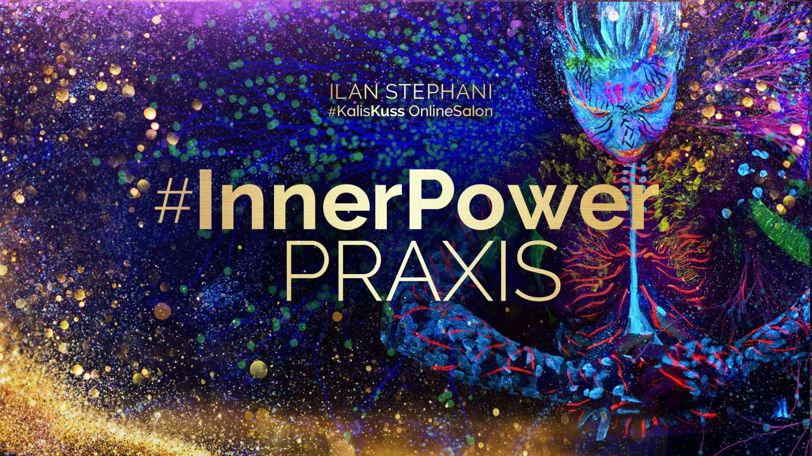 Bunte Lichteffekte mit abstrakten Strukturen, #InnerPower PRAXIS Gold-Text