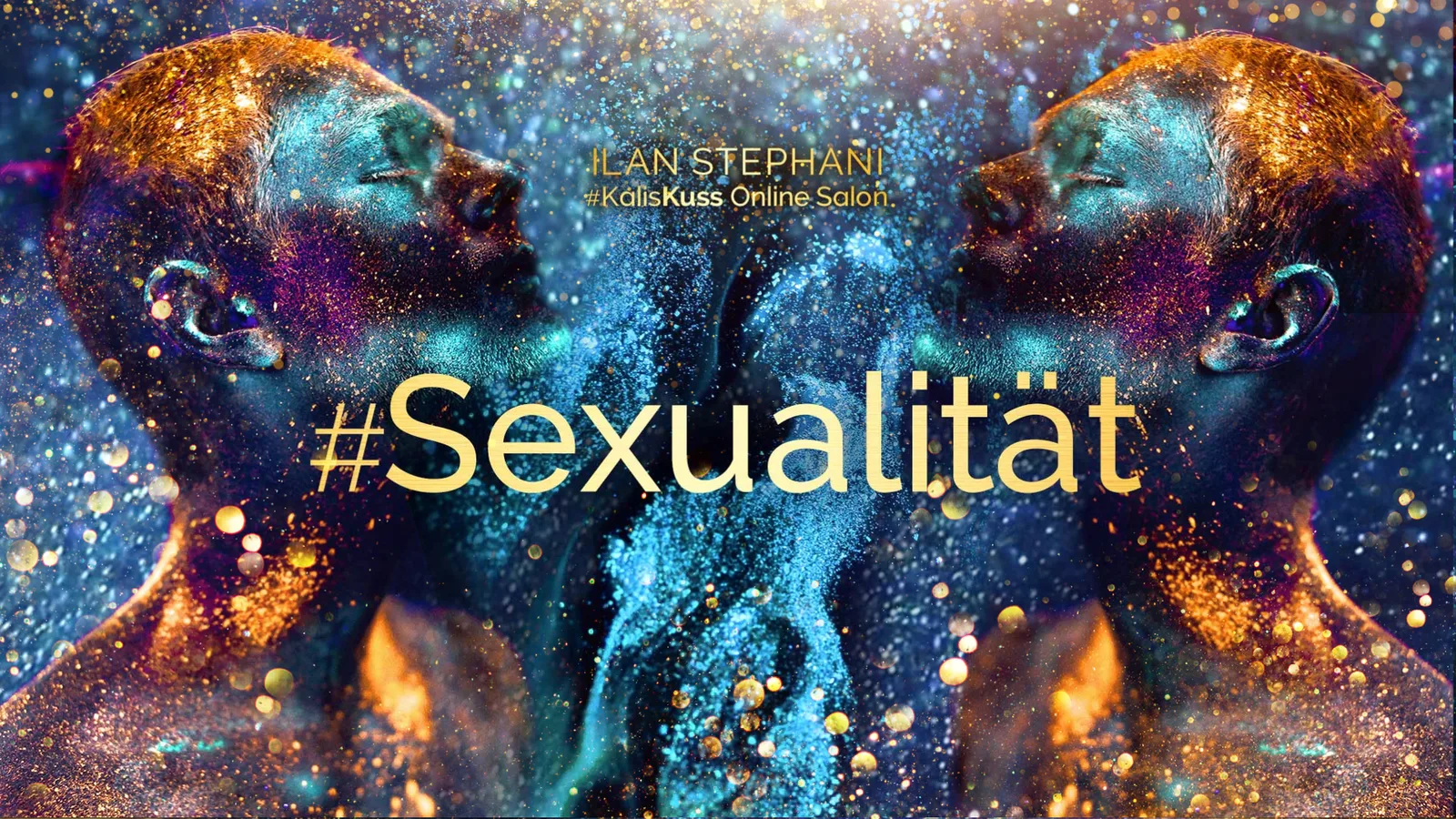 KK Sexualität Banner mit zwei spiegelnden Köpfen in Gold und Türkis