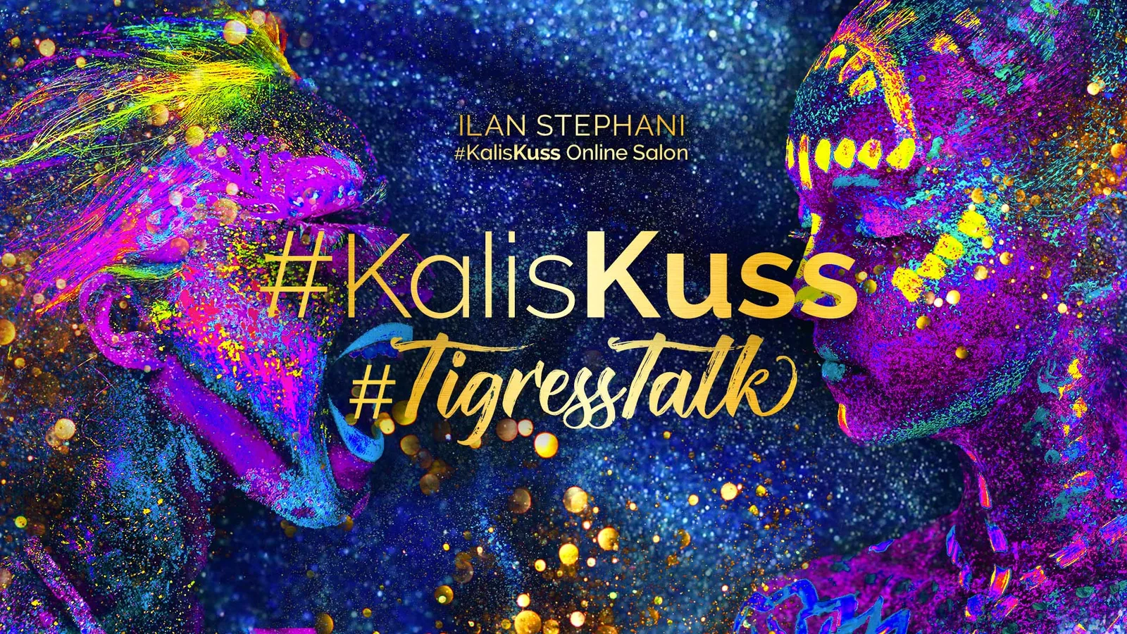 KK TigressTalk 2.0 Banner mit zwei bunten Tigergesichtern in Regenbogenfarben