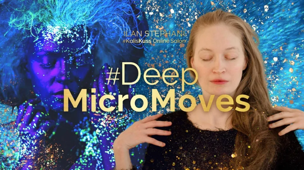Deep MicroMoves Grafik mit Frau und glitzerndem Hintergrund, Thema Sprache