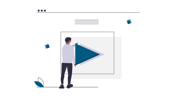 Kalkulationsformulare zum Webinar von Stefan Weiss 11 Illustration eines Mannes vor großem Play-Button, Online-Kurs Konzept