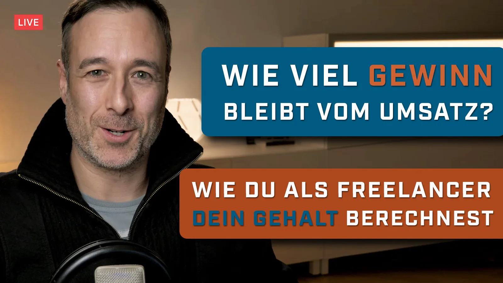 Kalkulationsformulare zum Webinar von Stefan Weiss 2 Stefan Weiss Portrait mit Text über Gewinn und Umsatz, Live-Banner
